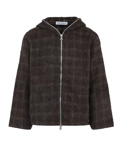 OUR LEGACY CHECK-PATTERN WOOL ZIP-UP HOODIE