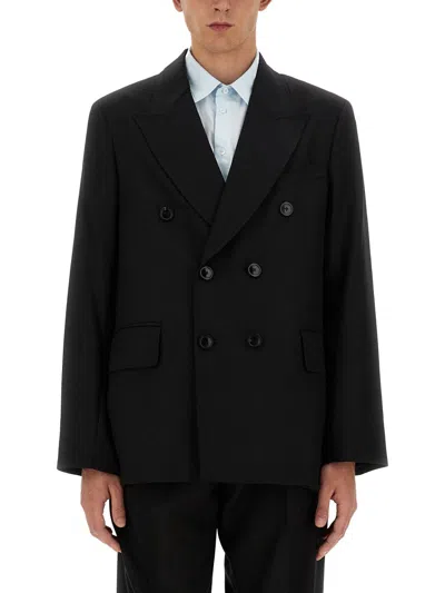Our Legacy Double-breasted Blazer With Wide Lapels And Flap Pockets In Black