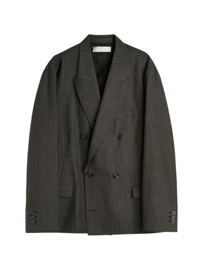 Our Legacy Double-breasted Striped Blazer In Green