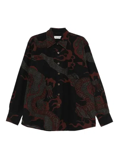 Our Legacy Long-sleeve Shirt With Intricate Dragon Pattern In Black