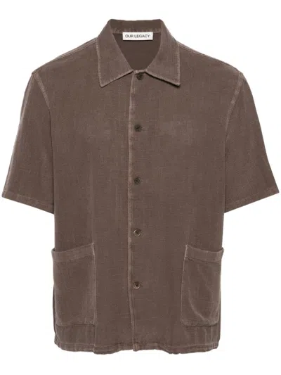 Our Legacy Elder Short Sleeves Shirt In Brown Sparse Panama