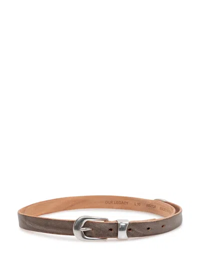 Our Legacy Elegant Leather Belt With Silver Buckle In Overcast Blue