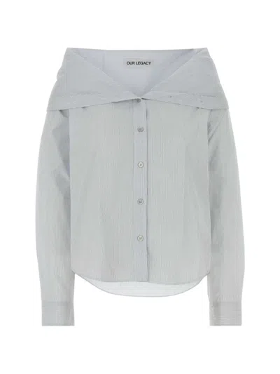 Our Legacy Striped Collapsed-collar Shirt In White