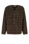 Our Legacy Embroidered Wool Blend V-neck Cardigan With Front Pockets In Brown