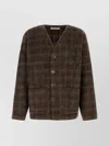 Our Legacy Embroidered Wool Blend V-neck Cardigan With Front Pockets In Brown