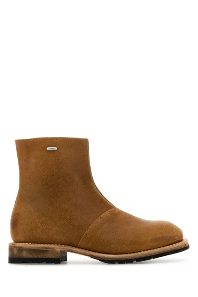 Our Legacy Round Toe Suede Finish Ankle Boots In Brown