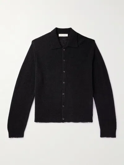 Our Legacy Black Evening Polo Cardigan In Black Fuzzy Alpaca