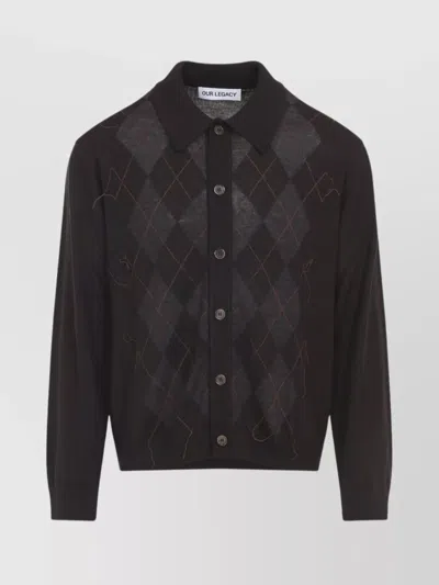 OUR LEGACY EVENING ARGYLE KNIT POLO SWEATER