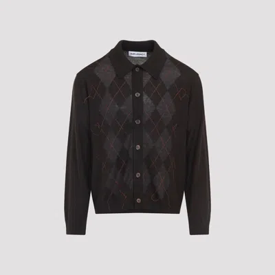 Our Legacy Argyle Pattern Cardigan With Pointed Collar In Black