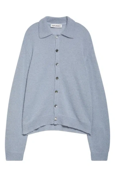 Our Legacy Evening Polo Alpaca Blend Cardigan In Livid Blue Fuzzy Alpaca