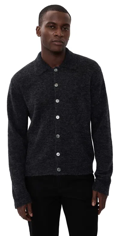 Our Legacy Evening Polo Cardigan Charcoal Melange Fuzzy Alpaca In Black