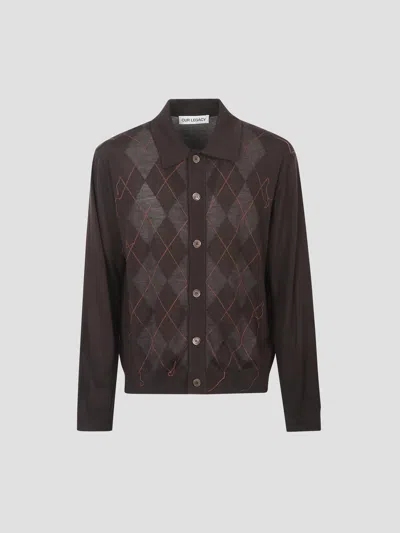 Our Legacy Evenin Polo Shirt Pub Argyle Fine Wool In Brown