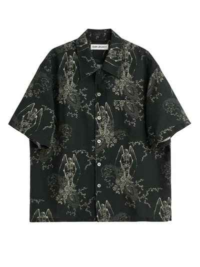 Our Legacy Mens Death Paisley Print Graphic-print Short-sleeve Cotton And Linen Shirt In Multi