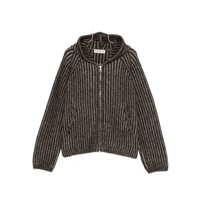 Our Legacy Mens Level Ribbed Wool Hoodie Vanise Brown Stripe In Gray