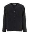Our Legacy Textured V-neck Cardigan With Button-down Front In Black
