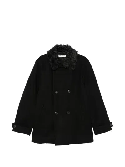 Our Legacy Faux-fur Collar Double-breasted Coat In Animal Print