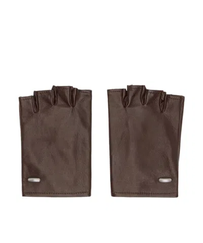 Our Legacy Fingerless Leather Gloves In Brown