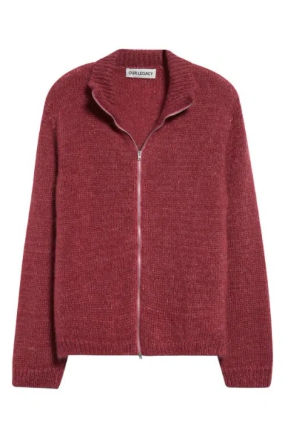 Our Legacy Float Funnel Mohair And Silk Zip-up Jumper In Red