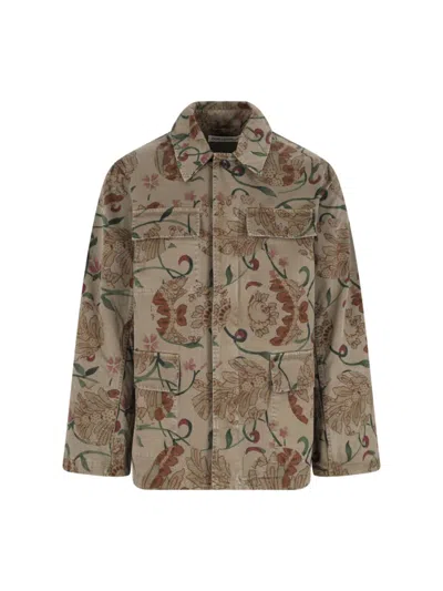 Our Legacy Floral Patterned Brown Jacket With Classic Collar In Multi