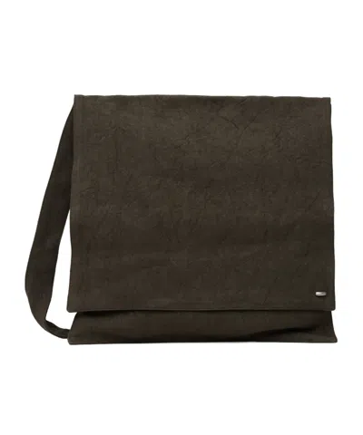 Our Legacy Foldover Messenger Bag In Dry Olive Green/light Linen