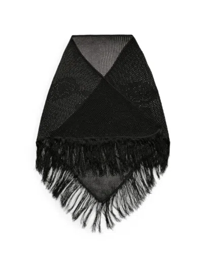 Our Legacy Fringed Floral-intarsia Scarf In Black