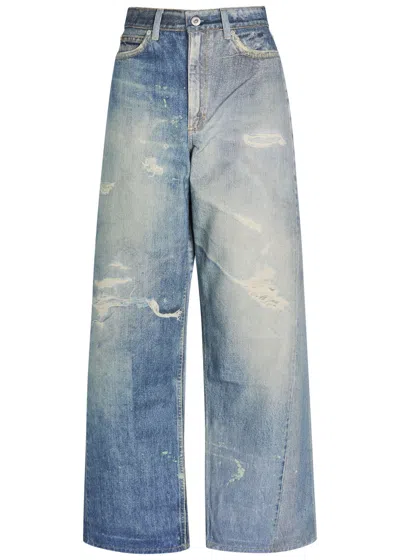 Our Legacy Full-cut Denim-print Straight-leg Jeans In Blue