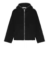 Our Legacy Textured Full Zip Hood Sweatshirt With Cozy Hood In Black Hairy Wool