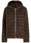 Our Legacy Full Zip Hood Checked Brushed Knit Jumper In Brown