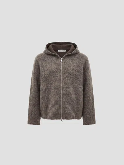 Our Legacy Full Zip Hooded Sweater In Brown