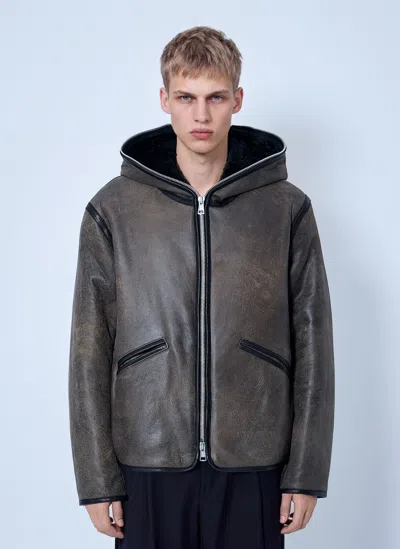 Our Legacy Hooded Zip-up Leather Jacket In Brown