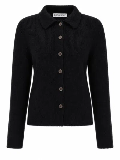 Our Legacy Fuzzy Alpaca Blend Button-front Cardigan In Black