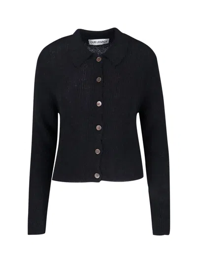 Our Legacy Fuzzy Alpaca Blend Sweater With Brown Mother-of-pearl Buttons In Black