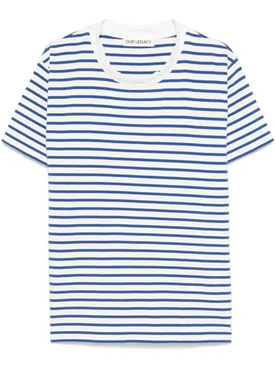Our Legacy Blue And White Striped Crew Neck T-shirt