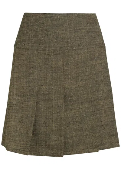 Our Legacy Girdle Pleated Linen And Silk-blend Mini Skirt In Green