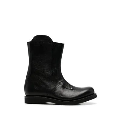 Our Legacy Grained Leather Side-zip Boot In Black