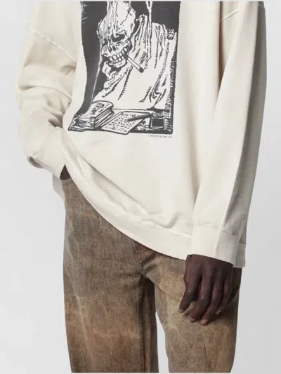 Our Legacy Graphic Knit Sweater Dropped Shoulders Ribbed Trims In White