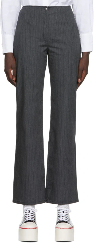 Our Legacy Gray Biker Trousers In Ash Grey Pinstripe