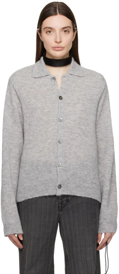 Our Legacy Grey Button Cardigan In Dust Melange Fuzzy