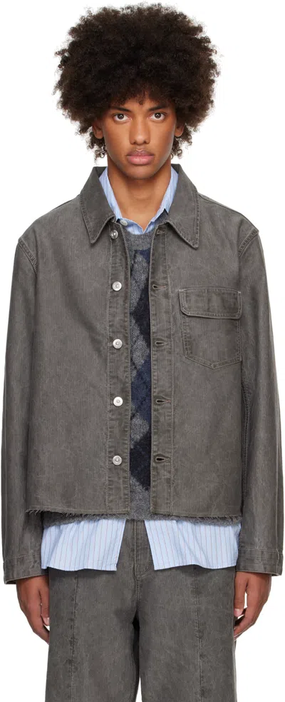 Our Legacy Gray Cut Rebirth Denim Jacket In Olive Pigment Coated
