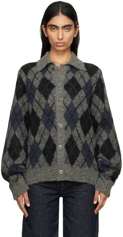 Our Legacy Evening Argyle Brushed Alpaca-blend Cardigan In Soft Duke Argyle