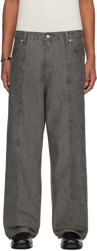 Our Legacy Grey Fatigue Cut Jeans In Olive Pigment Coated