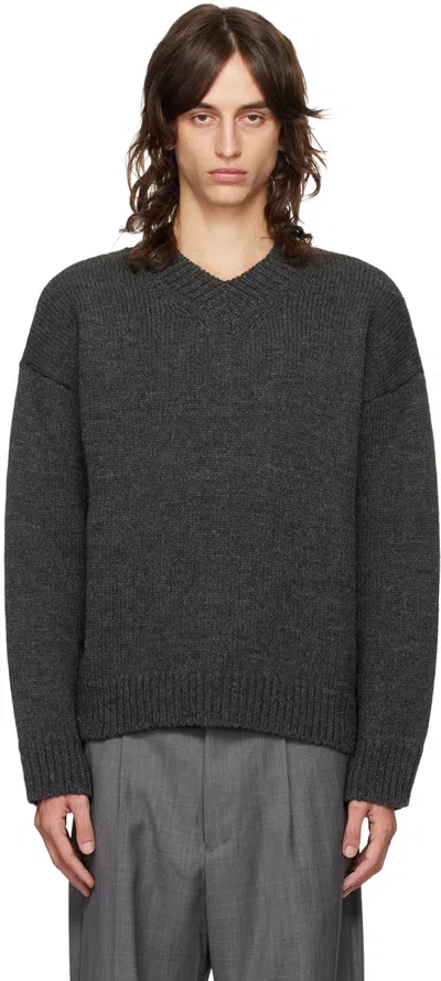Our Legacy Gray Sonar V-neck Sweater In Ash Melange Stately