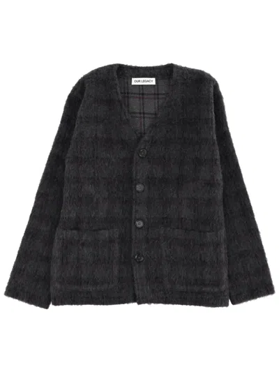 Our Legacy Grey Checks V Neck Cardigan