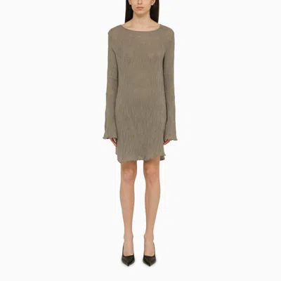 Our Legacy Grey Linen And Cotton Knit Mini Dress In Green