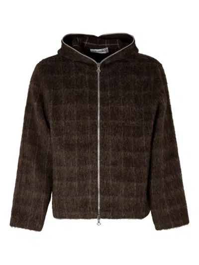 OUR LEGACY HAIRY WOOL CHECK ZIP-UP SWEATSHIRT