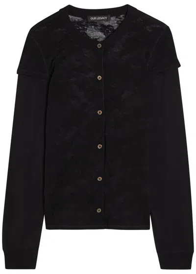 Our Legacy Heat Floral-jacquard Merino Wool Top In Black