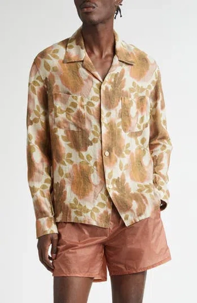 Our Legacy Heusen Oversized Convertible-collar Floral-print Linen Shirt In Multi