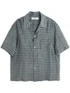 Our Legacy Heusen Checked Cotton And Silk Bowling Shirt In Grey