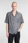 Our Legacy Heusen Checked Cotton And Silk Bowling Shirt In Grey