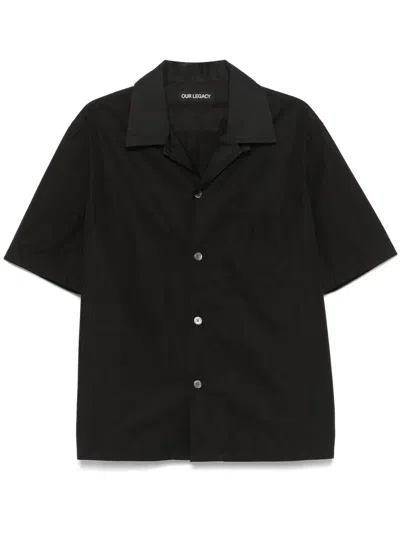 Our Legacy Short Sleeve Shirt With Pointed Collar And Chest Pocket In Black